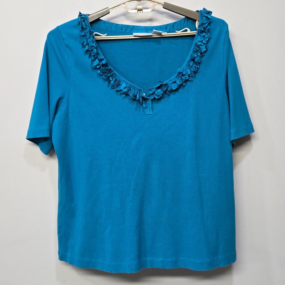 Soft Surroundings‎ Shirt Knitwear Top Plus Size 2X Blue Ribbed Unique Artsy Boho